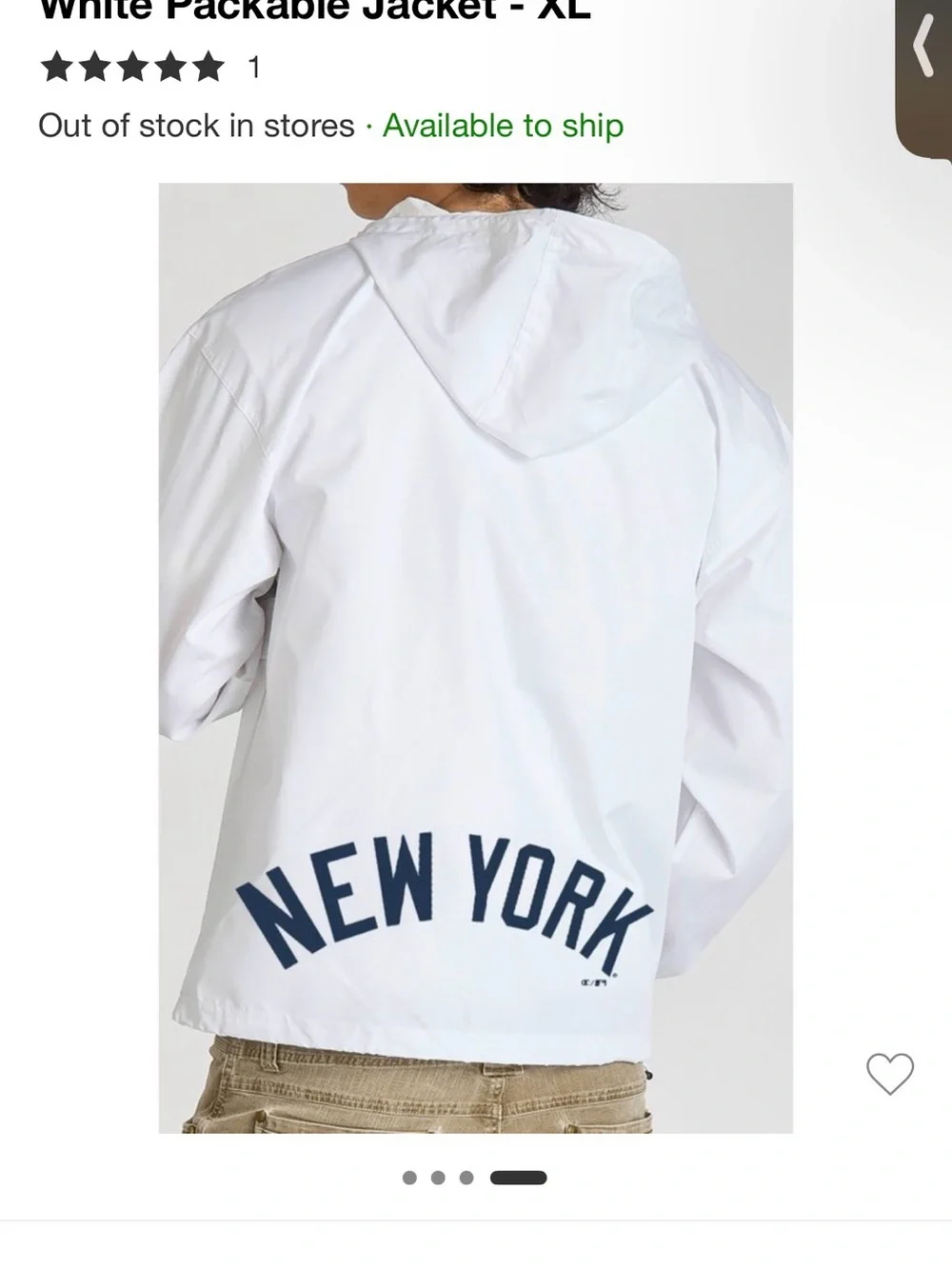 Men’s NWT Champion White Pullover Windbreaker with Navy New York YANKEES Logo
